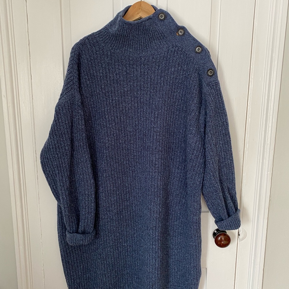 Blue Button-Detail Women's Sweater Dress